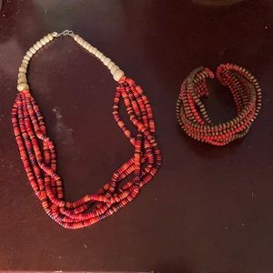 Beaded & stone necklace with bracelet